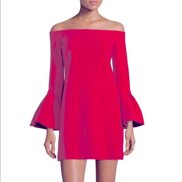ALEXIS red off the shoulder crepe cocktail dress - Picture 1 of 15